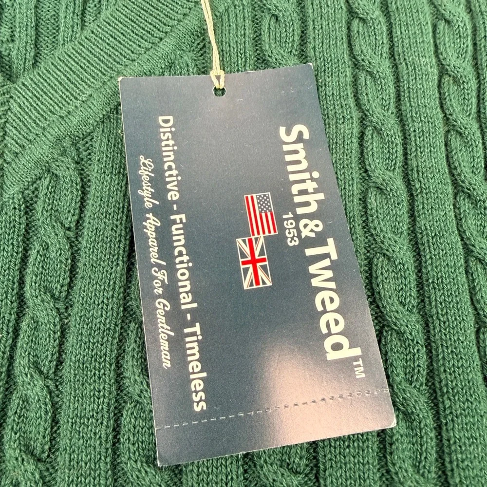 Smith & Tweed Mens Hunter Green Cable Knit Cotton Sweater Vest‎ Large NWT 325 - Picture 6 of 9